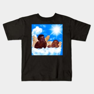 Cherubim- brown skin cherubs with curly Afro Hair and gold wings deep in thought on a cloud Kids T-Shirt